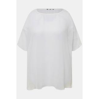 Ulla Popken  Blusa di chiffon dal taglio oversize con scollo rotondo e mezze maniche 