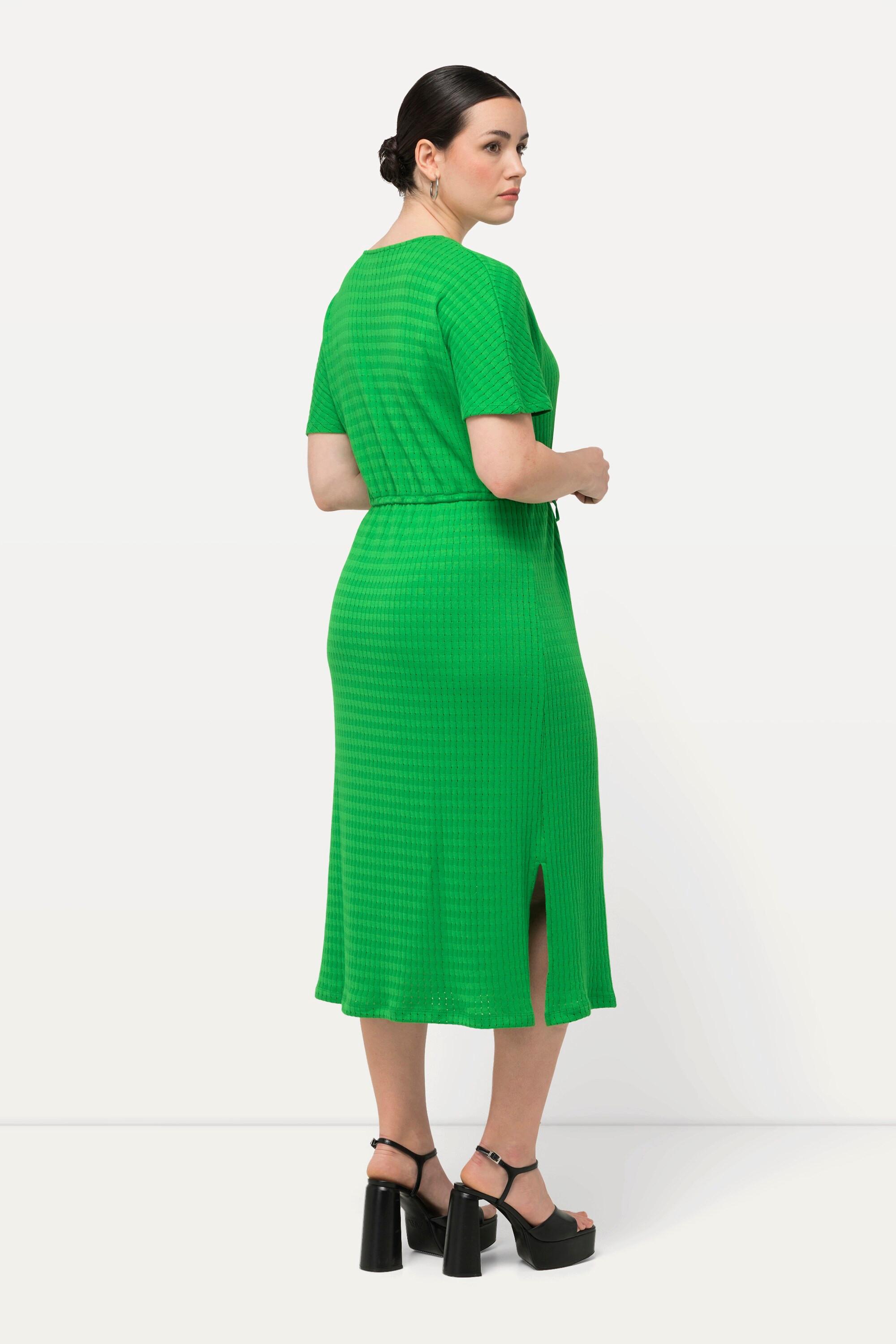 Ulla Popken Abito Midi Jersey Operato Scollo V Mezze Maniche  