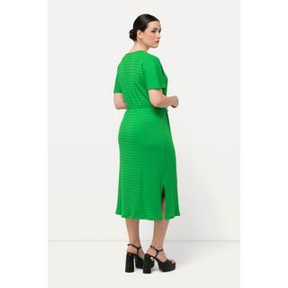 Ulla Popken Abito Midi Jersey Operato Scollo V Mezze Maniche  