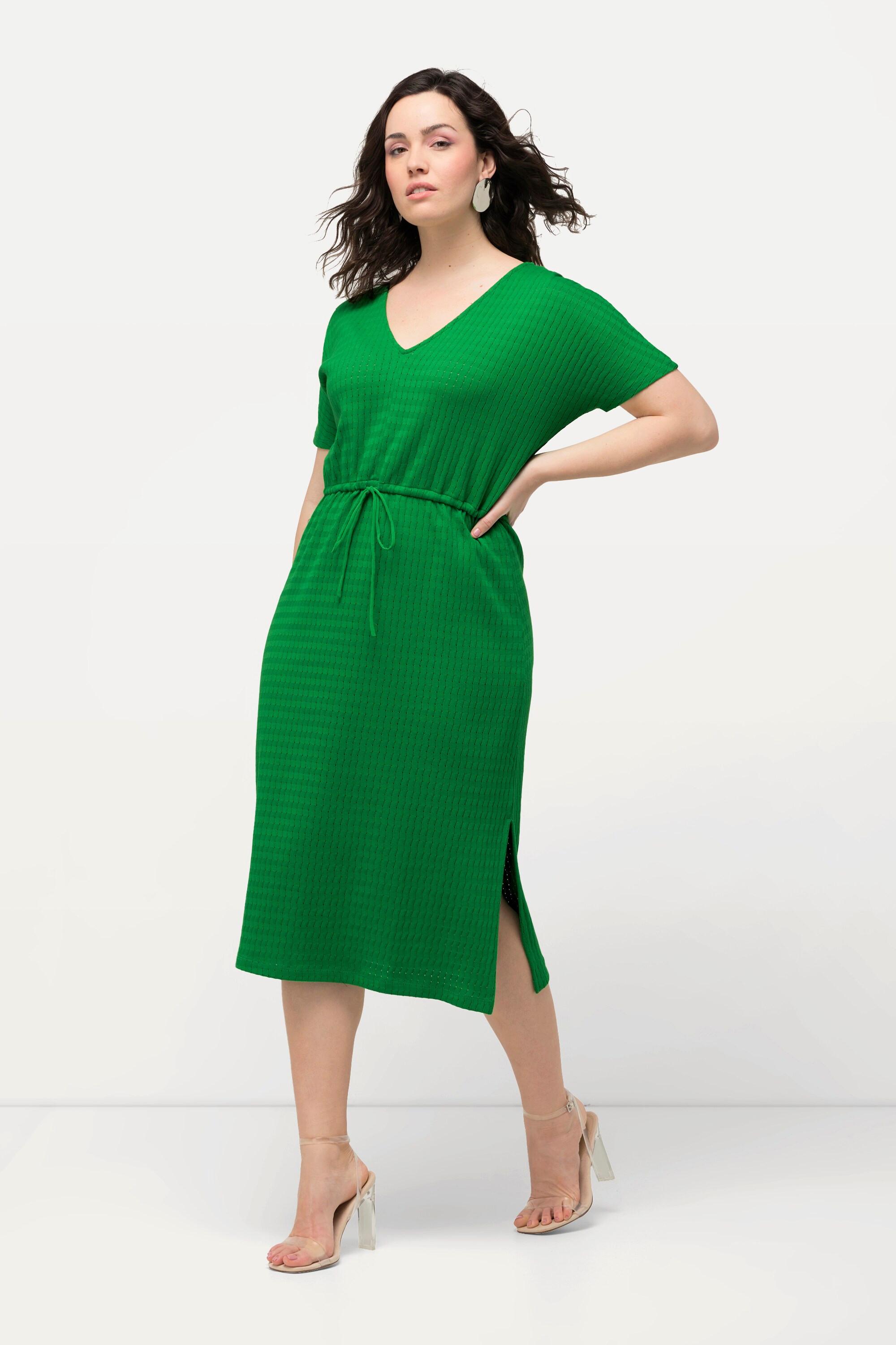 Ulla Popken Abito Midi Jersey Operato Scollo V Mezze Maniche  