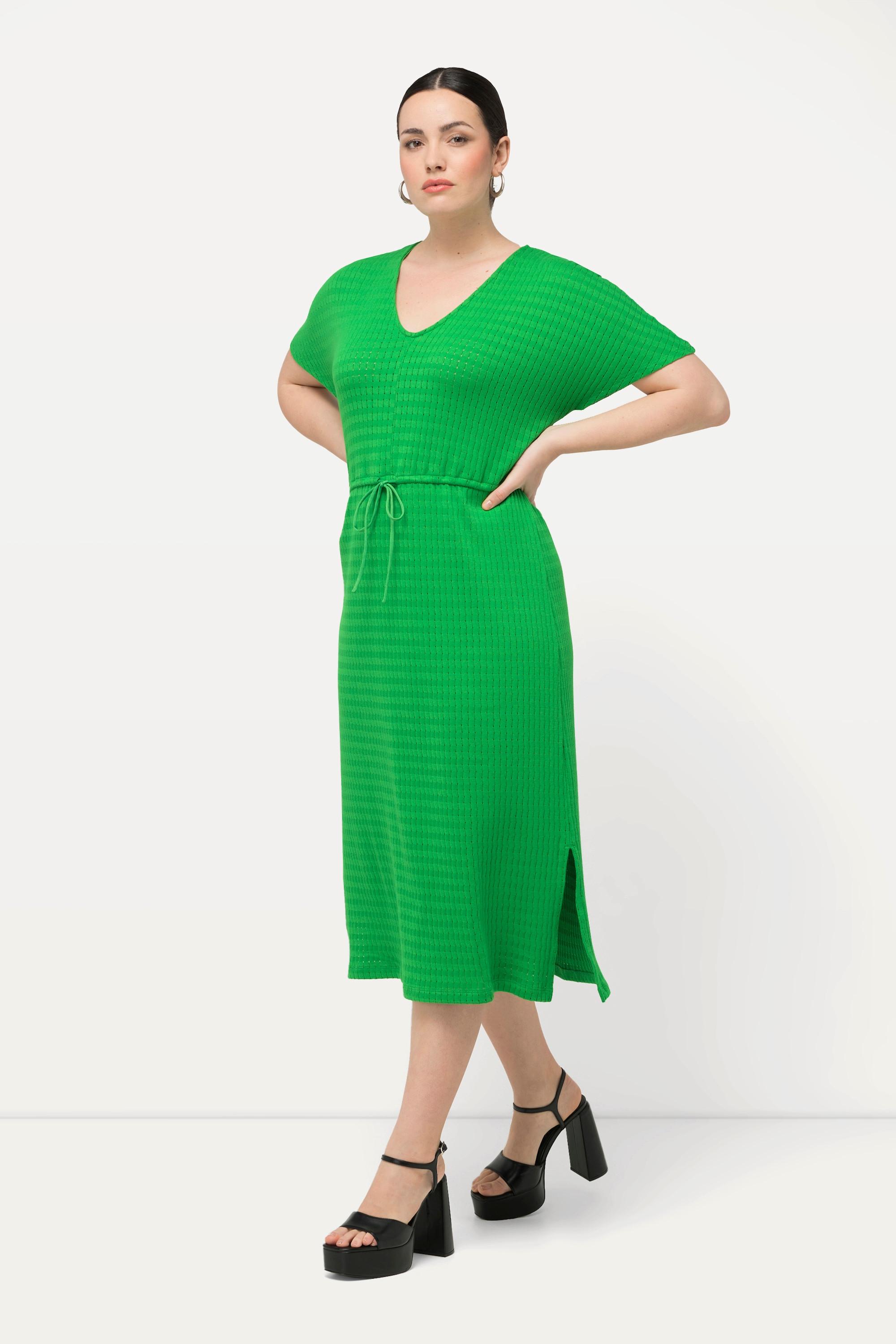 Ulla Popken Abito Midi Jersey Operato Scollo V Mezze Maniche  