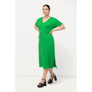 Ulla Popken Abito Midi Jersey Operato Scollo V Mezze Maniche  