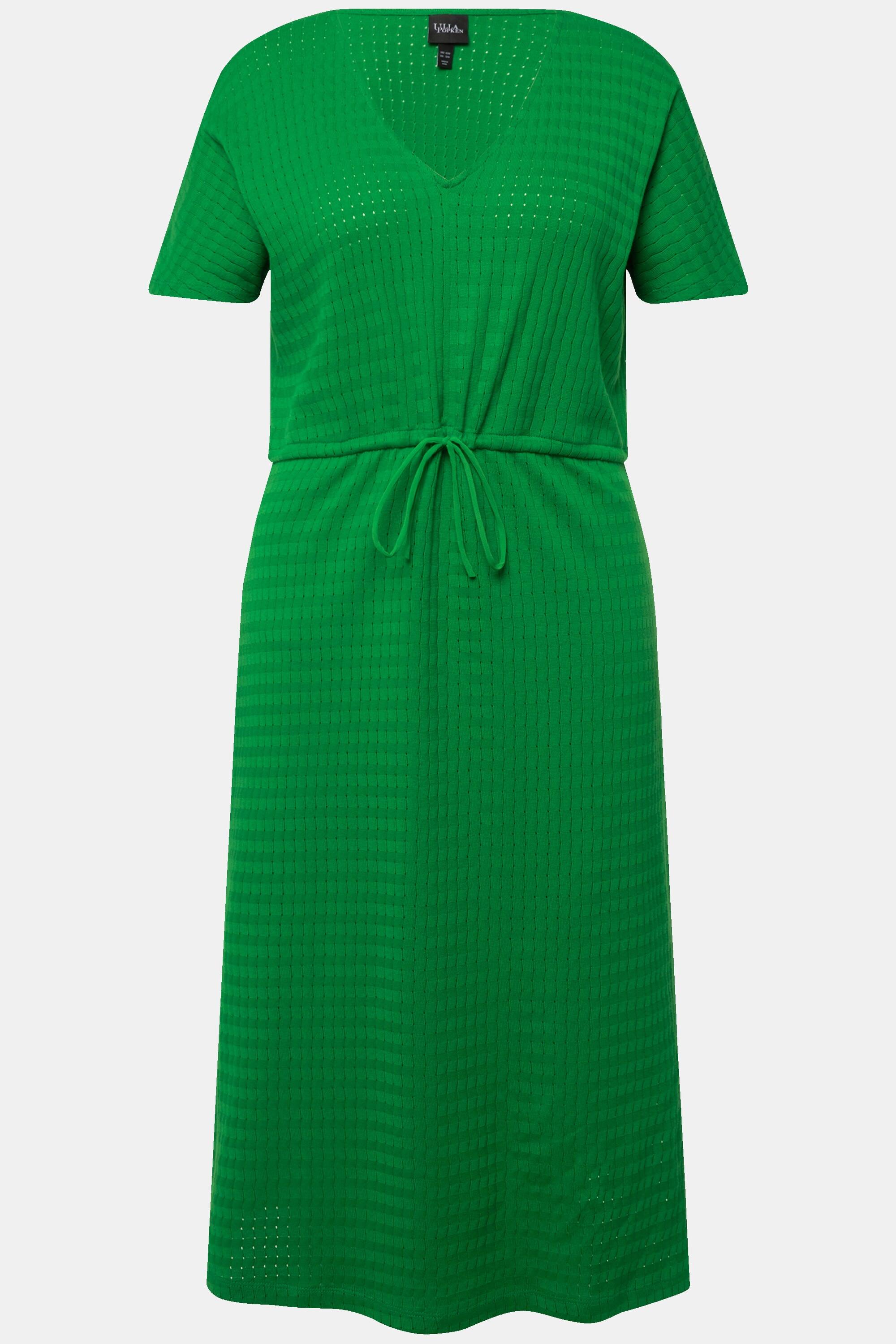 Ulla Popken Abito Midi Jersey Operato Scollo V Mezze Maniche  