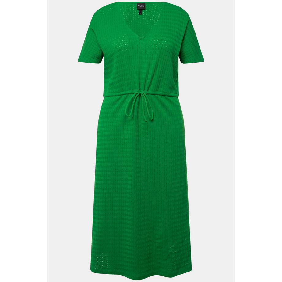 Ulla Popken Robe Midi Jersey Texturé Col V Manches Courtes  