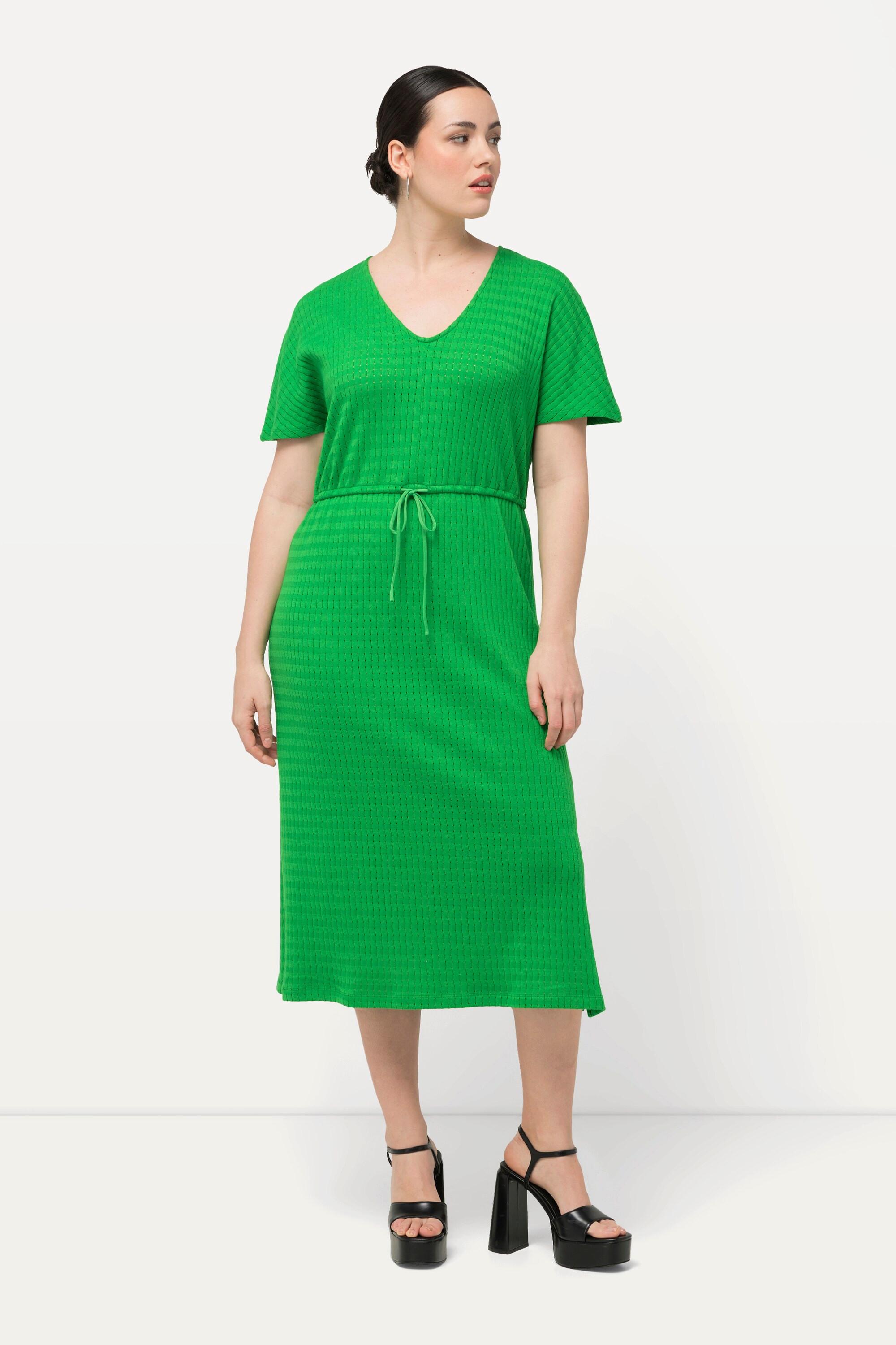 Ulla Popken Abito Midi Jersey Operato Scollo V Mezze Maniche  