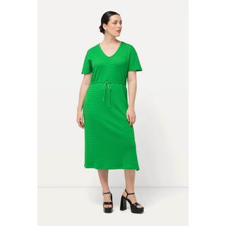Ulla Popken Abito Midi Jersey Operato Scollo V Mezze Maniche  