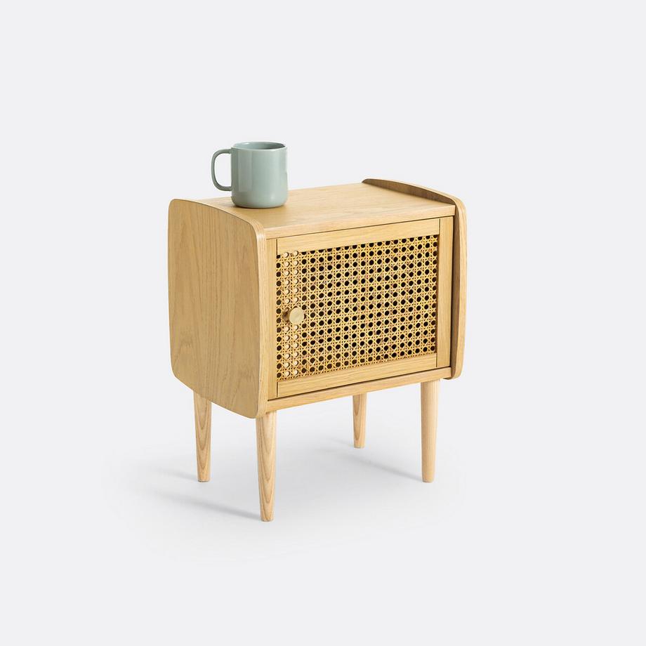 Nachttisch Tempa mit 1 Tür aus Rattangeflecht