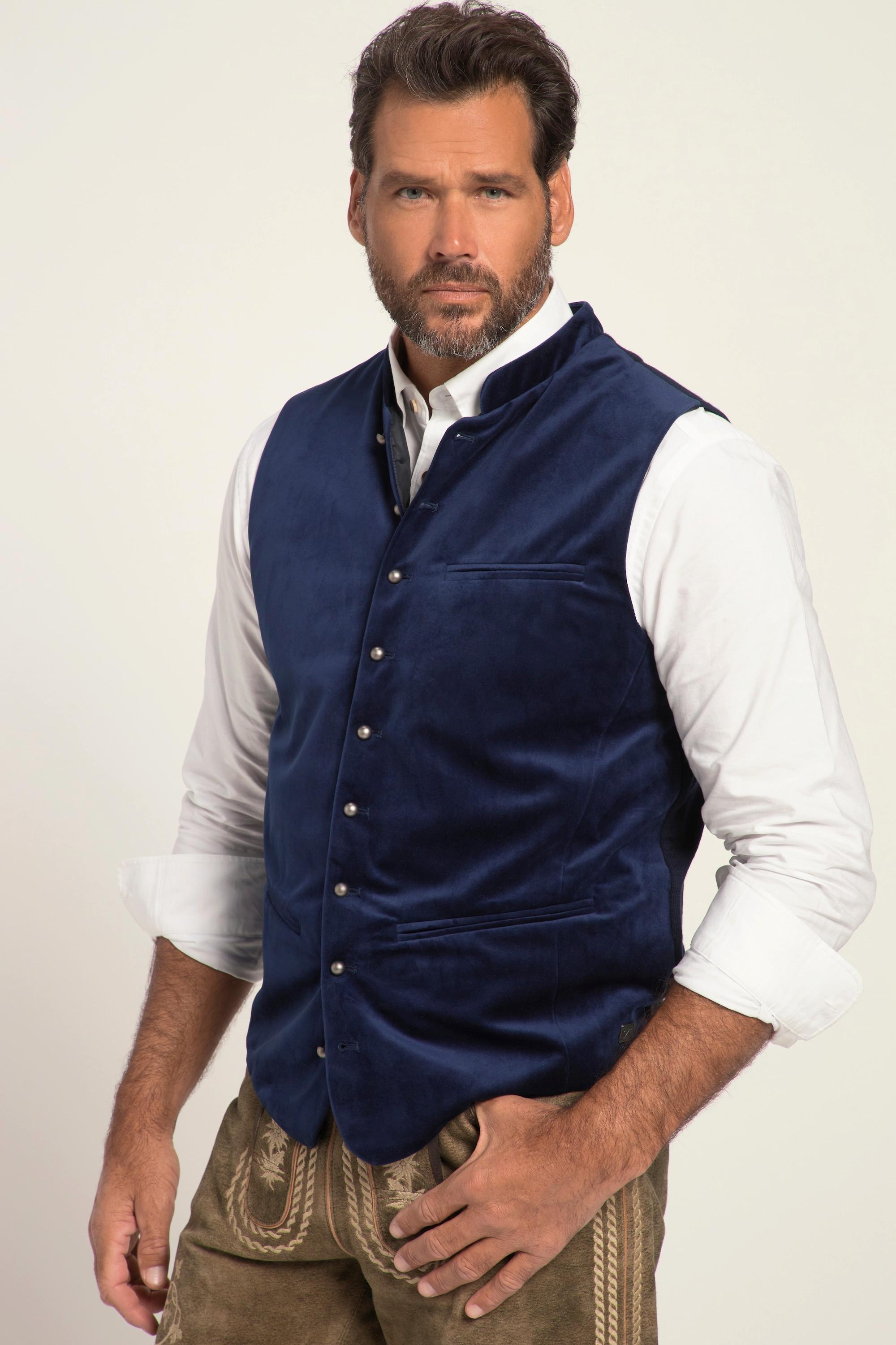 JP1880  Gilet in tradizionale stile Tracht con velluto, collo alto e retro in maglia, fino alla tg. 70 