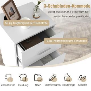 Northix Table de chevet avec 3 tiroirs table de nuit brillant 37,1 x 34,2 x 66,5 cm blanc  