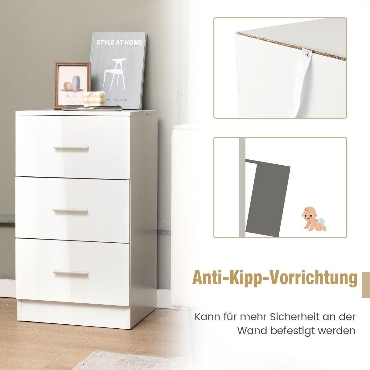 Northix Table de chevet avec 3 tiroirs table de nuit brillant 37,1 x 34,2 x 66,5 cm blanc  