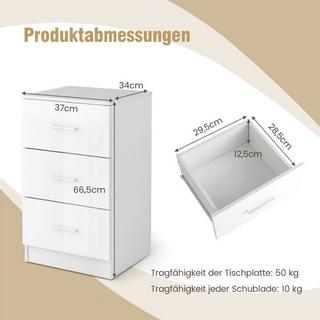 Northix Table de chevet avec 3 tiroirs table de nuit brillant 37,1 x 34,2 x 66,5 cm blanc  