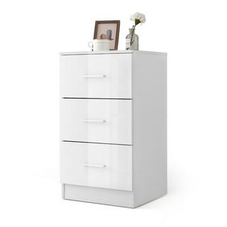 Northix Table de chevet avec 3 tiroirs table de nuit brillant 37,1 x 34,2 x 66,5 cm blanc  