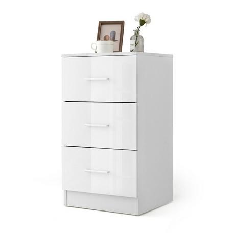 Northix Table de chevet avec 3 tiroirs table de nuit brillant 37,1 x 34,2 x 66,5 cm blanc  