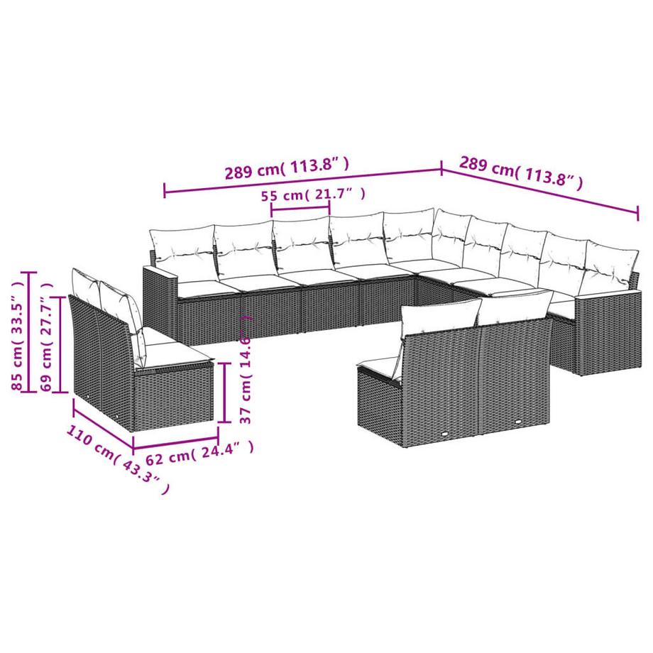 VidaXL Ensemble de canapés de jardin rotin synthétique  
