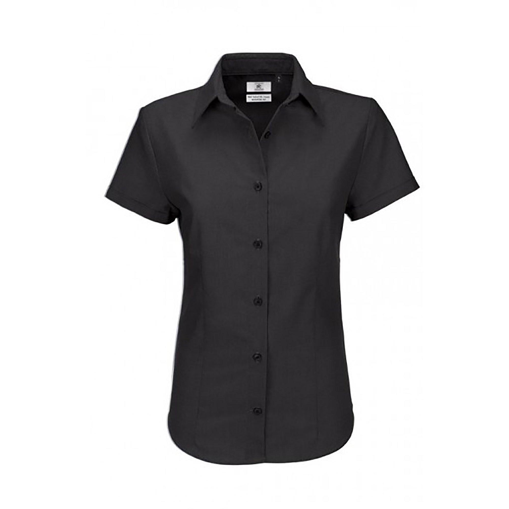 Image of B&c Oxford Bluse, Kurzarm Damen Schwarz XL