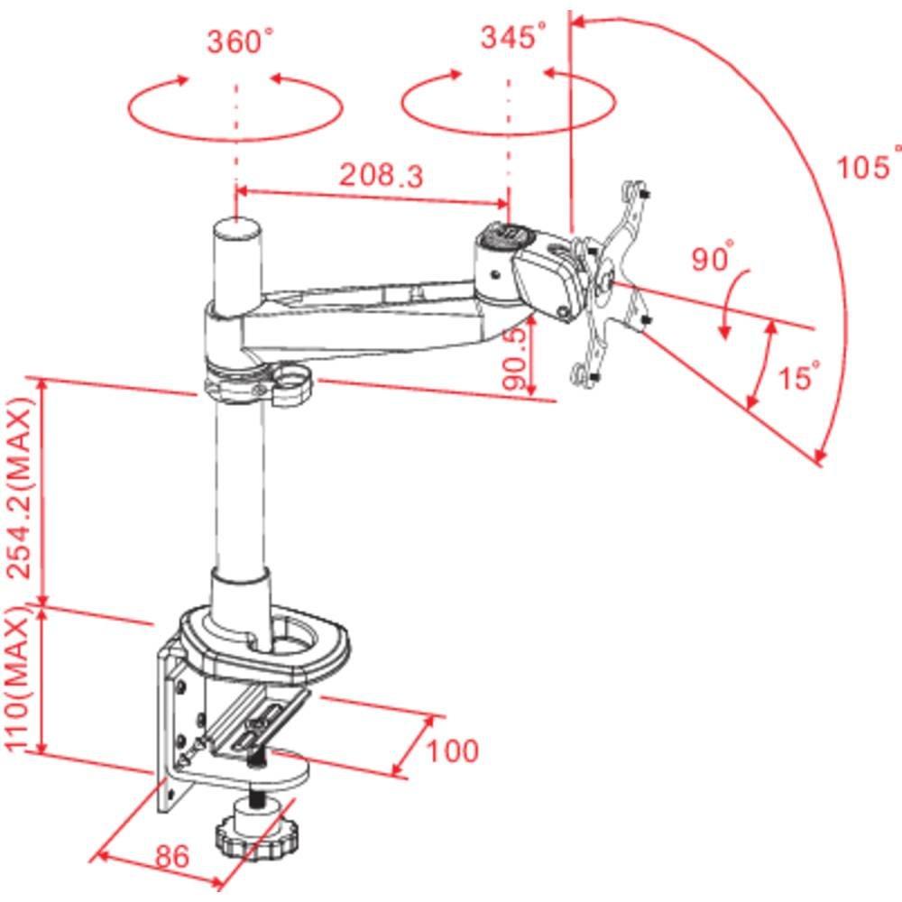 SpeaKa Professional  Swivel Monitorhalter, Höhenverstellbar, Tischmontage mit Grommet- und C-Klemme 