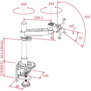 SpeaKa Professional  Swivel Monitorhalter, Höhenverstellbar, Tischmontage mit Grommet- und C-Klemme 