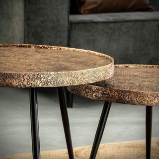 mutoni Table basse ronde avec rebord métallisé bronze antique (série de 2)  