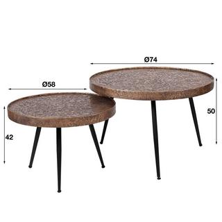 mutoni Table basse ronde avec rebord métallisé bronze antique (série de 2)  