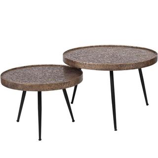 mutoni Table basse ronde avec rebord métallisé bronze antique (série de 2)  