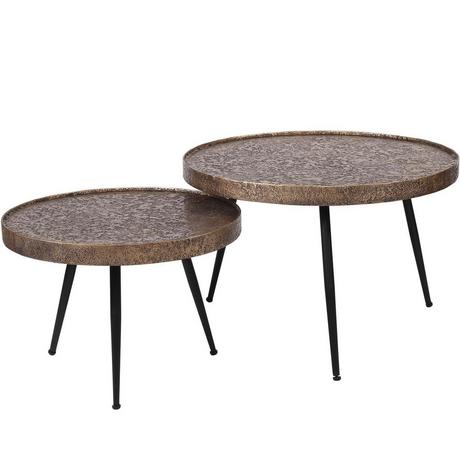 mutoni Table basse ronde avec rebord métallisé bronze antique (série de 2)  