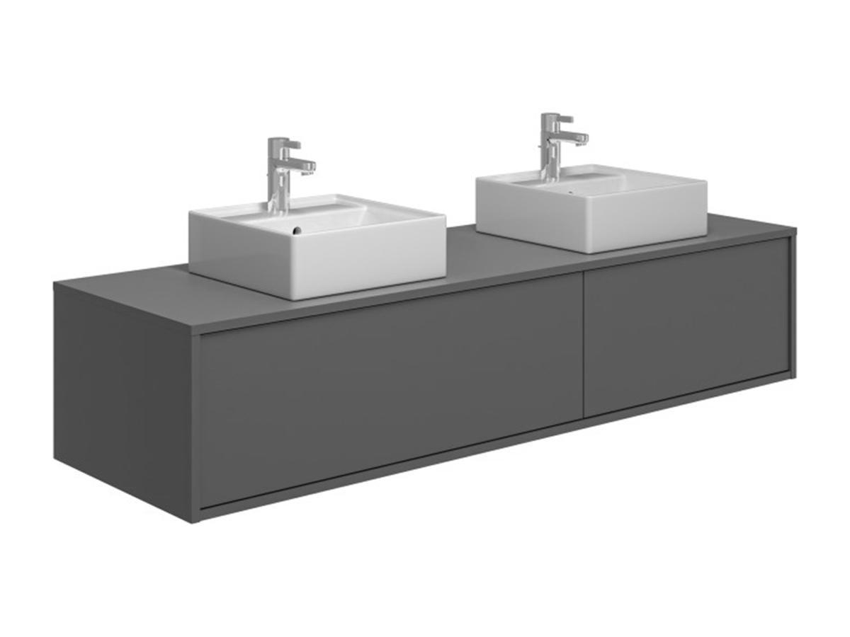 Vente-unique Mobile per bagno sospeso con lavabo doppio L150 cm Antracite - ISAURE II  