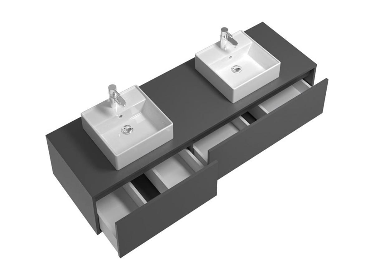 Vente-unique Meuble de salle de bain suspendu coloris gris anthracite avec double vasque - L150 cm - ISAURE II  