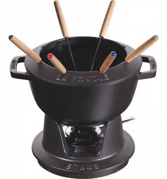 Image of Fondue Set schwarz m. 2 Griffen, rund. 20 cm Fondue Set schwarz m. 2 Griffen, rund. 20 cm