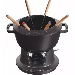 Fondue Set schwarz m. 2 Griffen, rund. 20 cm
