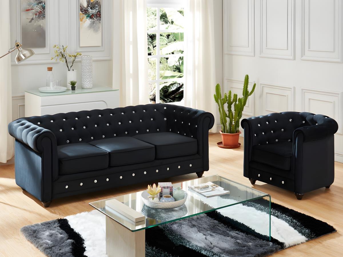 Vente-unique Couchgarnitur 3+1 CHESTERFIELD Samt mit Knöpfen in Kristalloptik  