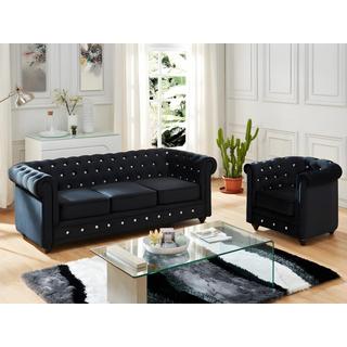 Vente-unique Couchgarnitur 3+1 CHESTERFIELD Samt mit Knöpfen in Kristalloptik  