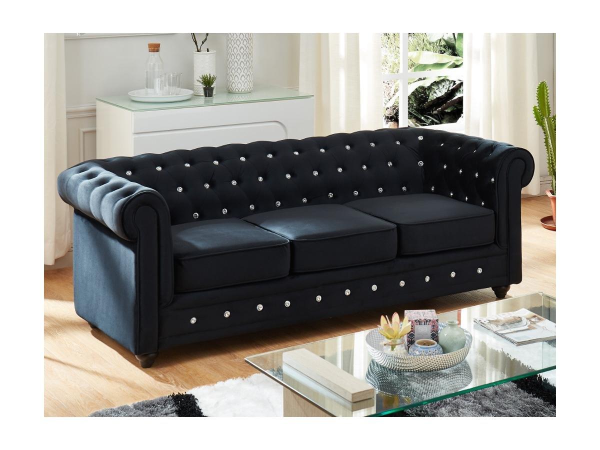 Vente-unique Couchgarnitur 3+1 CHESTERFIELD Samt mit Knöpfen in Kristalloptik  