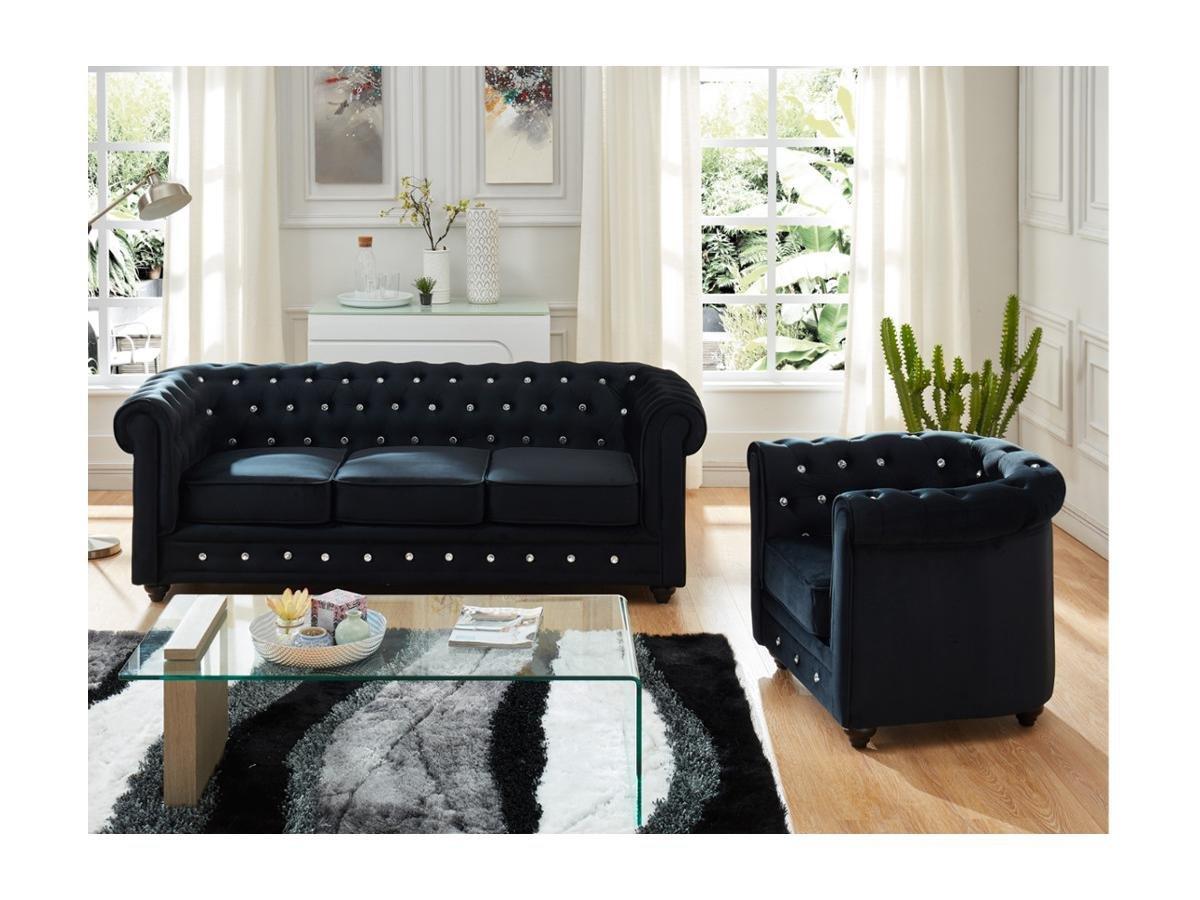 Vente-unique Couchgarnitur 3+1 CHESTERFIELD Samt mit Knöpfen in Kristalloptik  