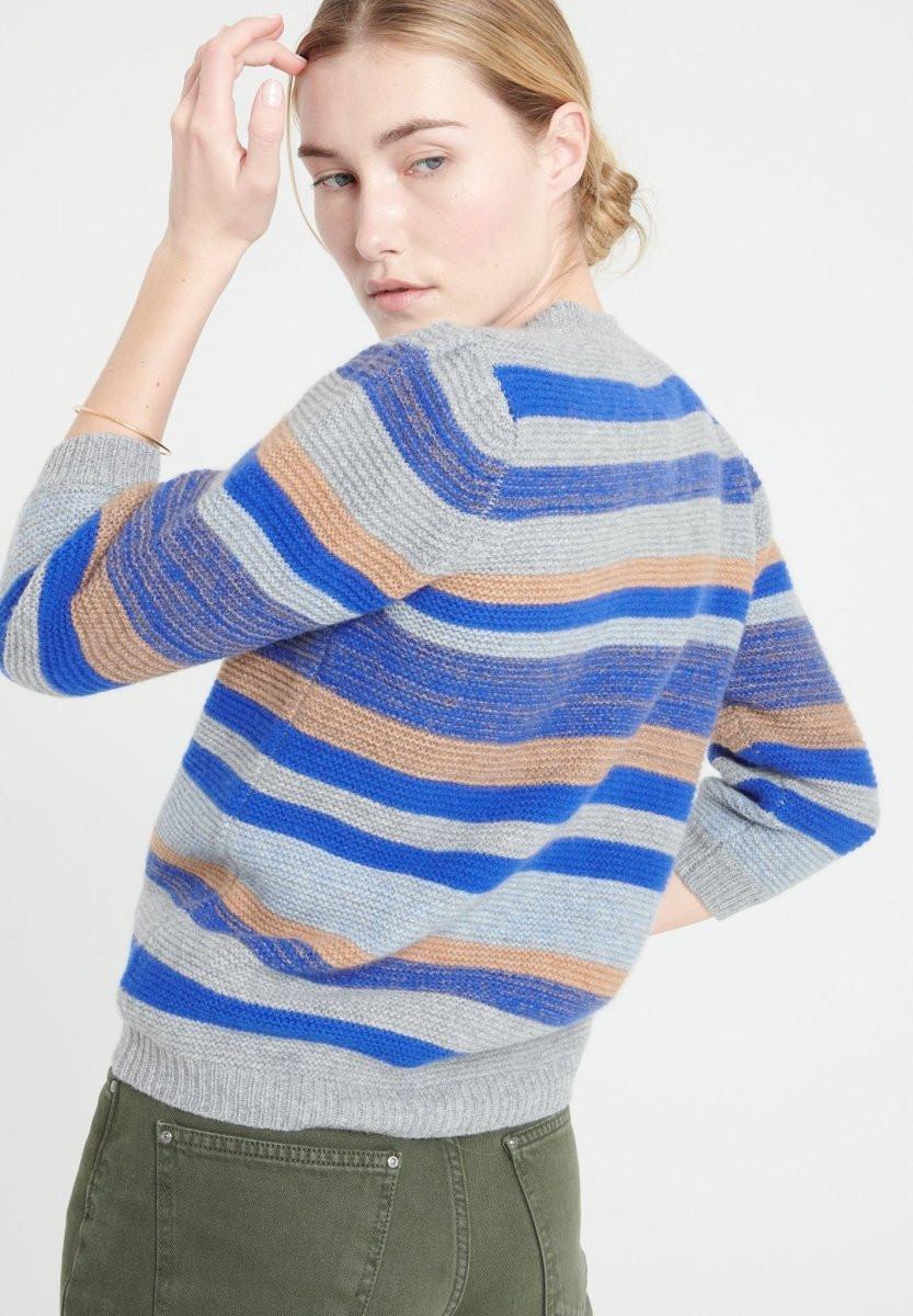 Studio Cashmere8  MIA 11 Cardigan a 6 strati con scollo a V a righe - 100% cashmere 