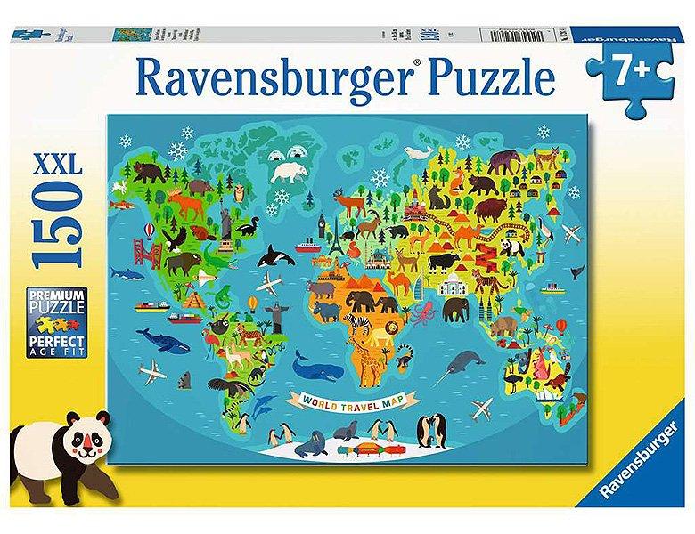 Ravensburger  Ravensburger Kinderpuzzel 150 XXL Dieren-wereldkaart 