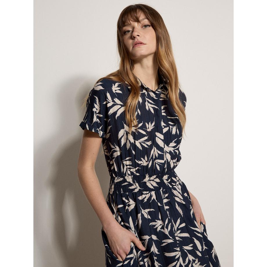 APRICOT Midi-Kleid mit strukturiertem Blattmuster  