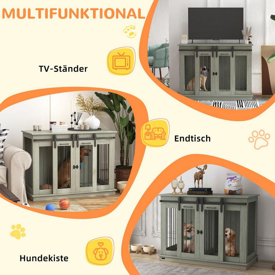 Northio  Hundekäfig, Haustierkäfig, Hundehütte mit Zweiraum-Option für Mittelegroße Hunde, Hundebox mit Doppeltüren, Hundehaus, Grau, 120 x 60 x 88,5 cm Aosom 