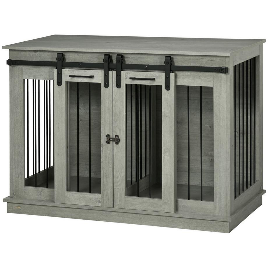 Northio  Hundekäfig, Haustierkäfig, Hundehütte mit Zweiraum-Option für Mittelegroße Hunde, Hundebox mit Doppeltüren, Hundehaus, Grau, 120 x 60 x 88,5 cm Aosom 