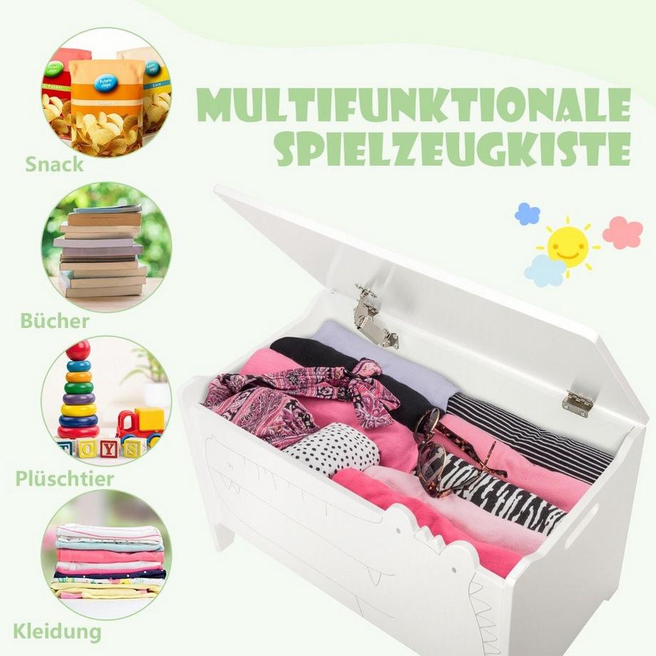 Northix Spielzeugkiste mit Sicherheitsscharnier Holztruhe für Kinder Weiß  