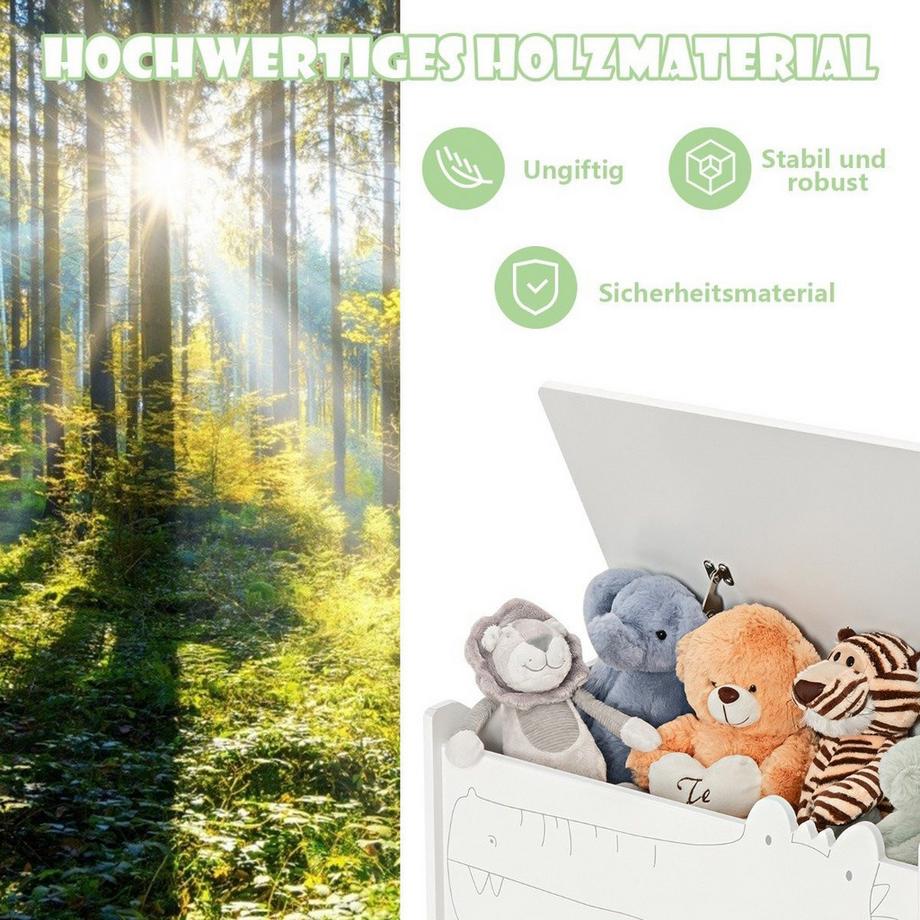 Northix Spielzeugkiste mit Sicherheitsscharnier Holztruhe für Kinder Weiß  