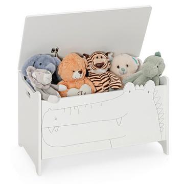Coffre à jouets avec charnière de sécurité en bois pour enfants blanc