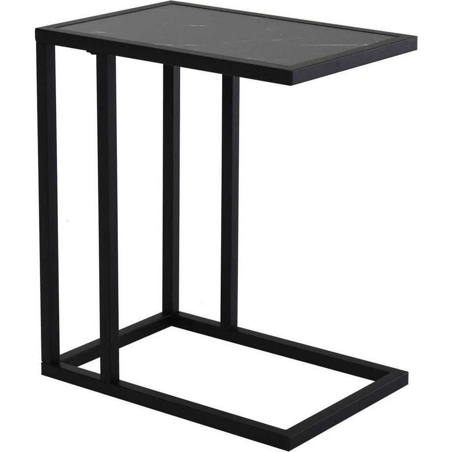 Beistelltisch, Couchtisch mit Marmoroptik, Kaffeetisch mit Metallrahmen, für Wohnzimmer, Schlafzimmer, 45 x 30 x 51,5 cm Schwarz