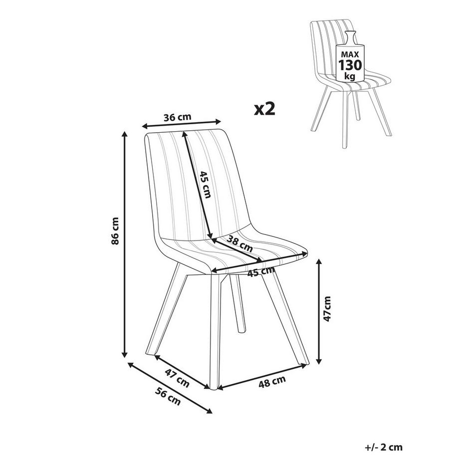 Beliani Esszimmerstuhl 2er Set aus Stoff Minimalistisch CALGARY  