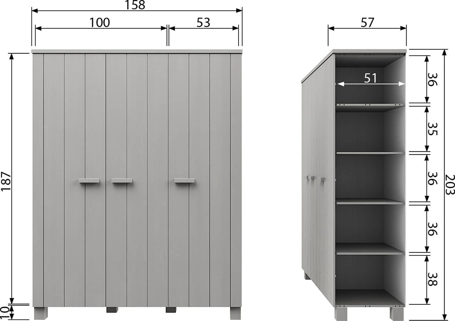 mutoni Schrank Dennis 3 Türen Kiefer betongrau  