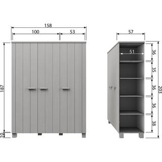 mutoni Armoire Dennis 3 portes pin béton gris  