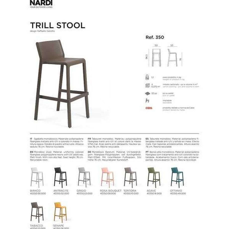 NARDI outdoor Tabouret de bar de jardin Trill tabacco 76  