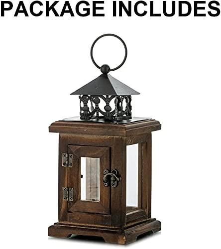 Alopini Lanterne en bois bougeoir lanterne lanterne de jardin - bougeoir décoratif rustique en détresse vintage suspendu en métal et en verre  