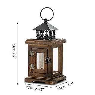 Alopini Lanterne en bois bougeoir lanterne lanterne de jardin - bougeoir décoratif rustique en détresse vintage suspendu en métal et en verre  