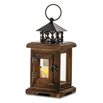 Lanterne en bois bougeoir lanterne lanterne de jardin - bougeoir décoratif rustique en détresse vintage suspendu en métal et en verre