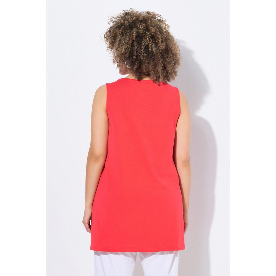 Ulla Popken Longtop Zierbänder A-Linie Rundhals ärmellos  